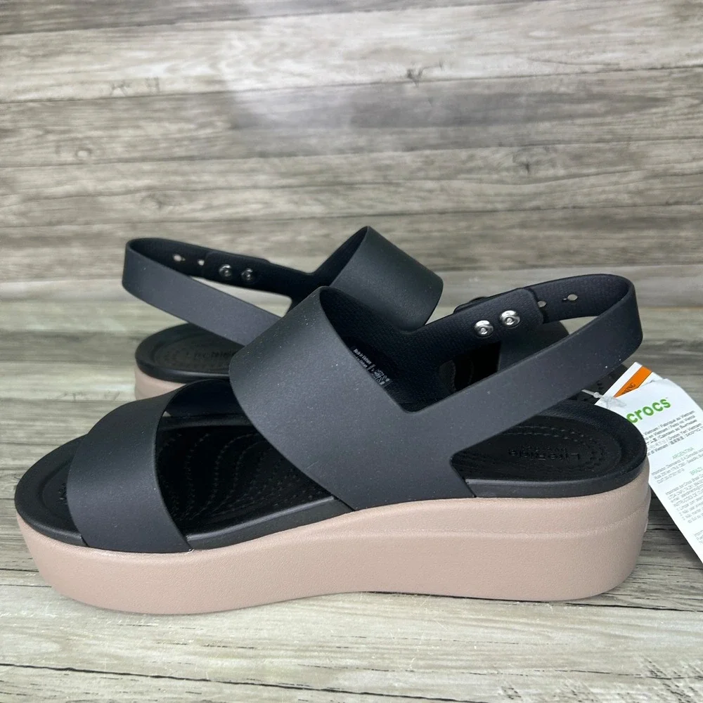 Crocs Brooklyn Low Wedge Sandals Black Platform Womens Size 7